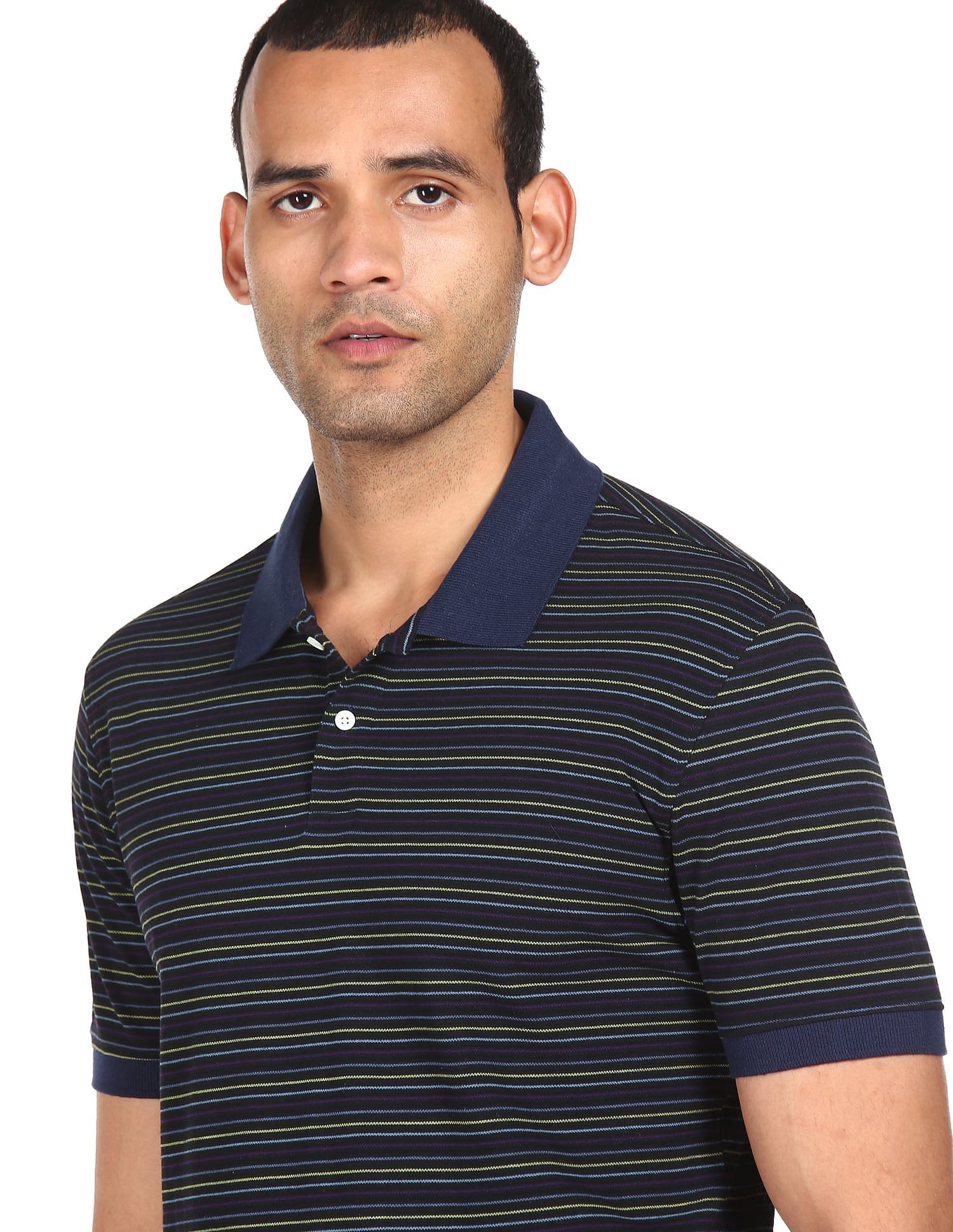 AD by Arvind Cotton Striped Polo Shirt