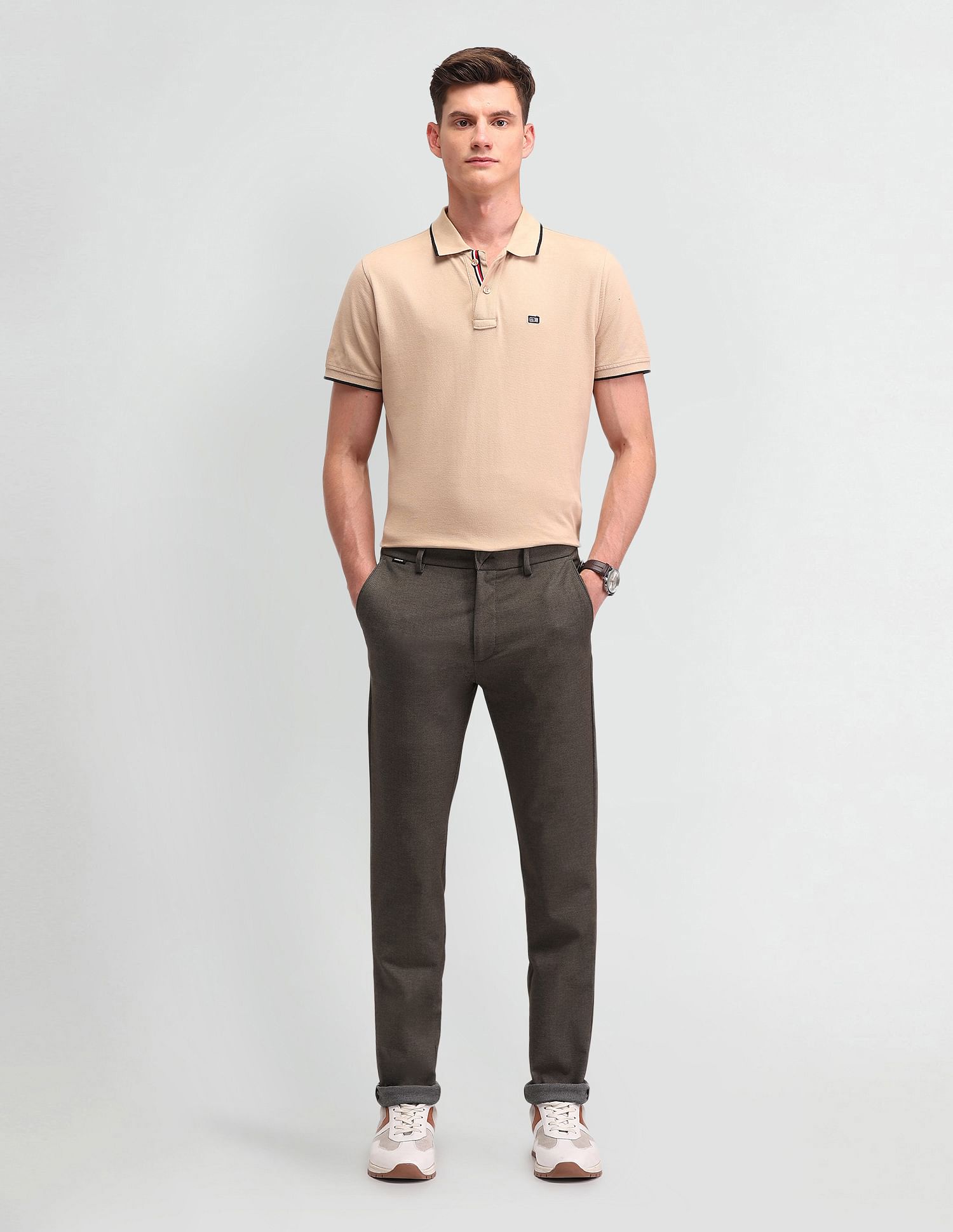 Arrow Sport Self-Design Slim Fit Trousers