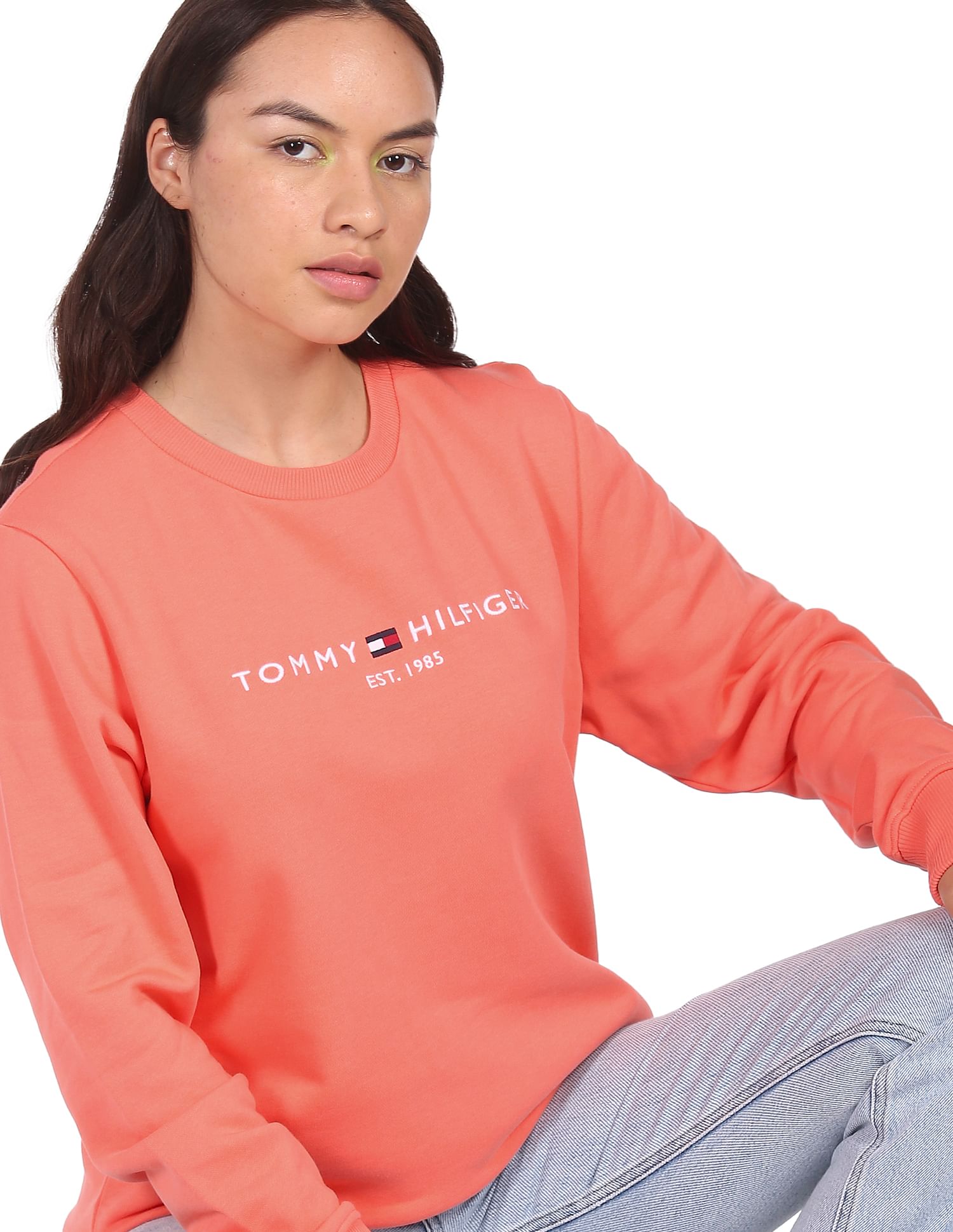 Buy Tommy Hilfiger Women Coral Embroidered Logo Organic Cotton