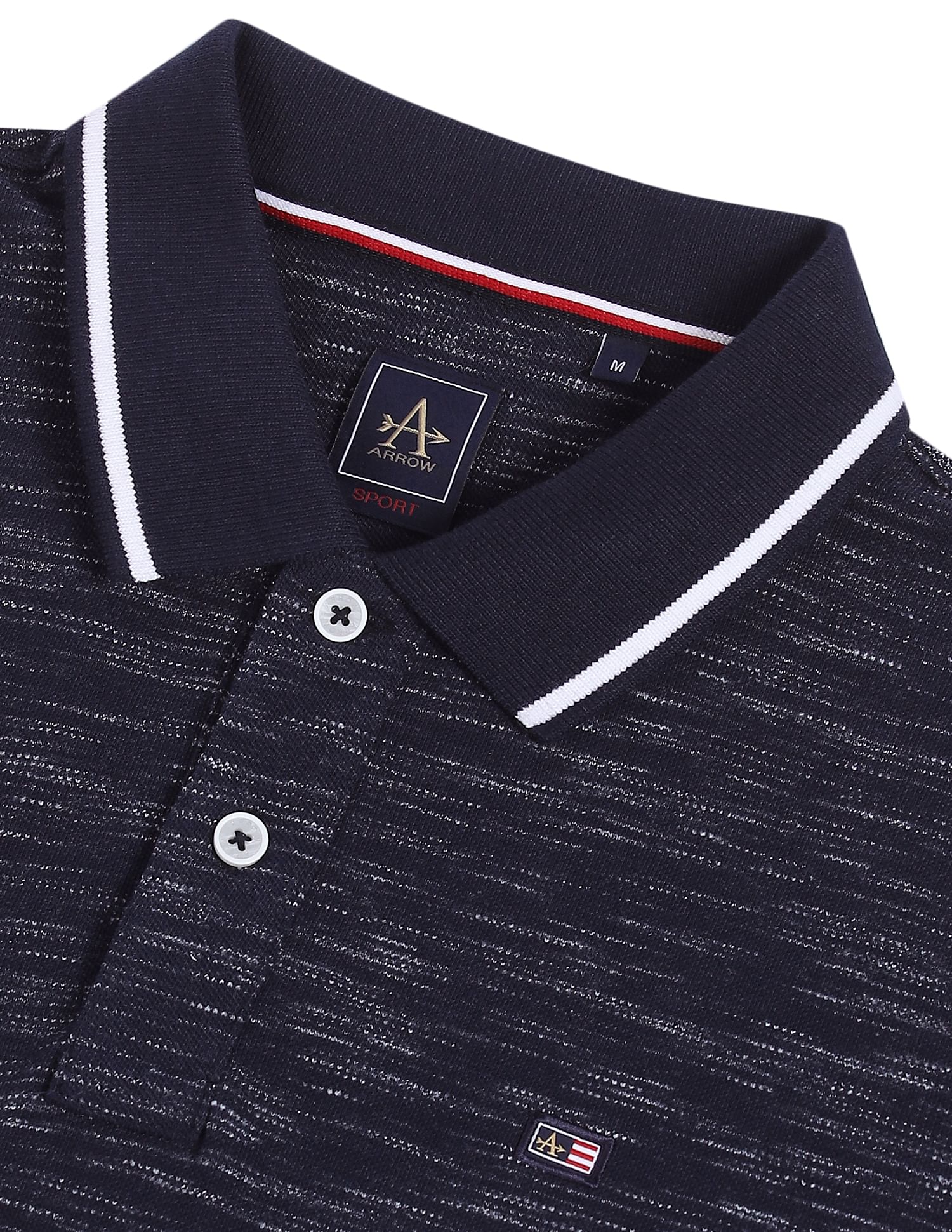 Arrow Sports Striped Collar Heathered Cotton Polo Shirt