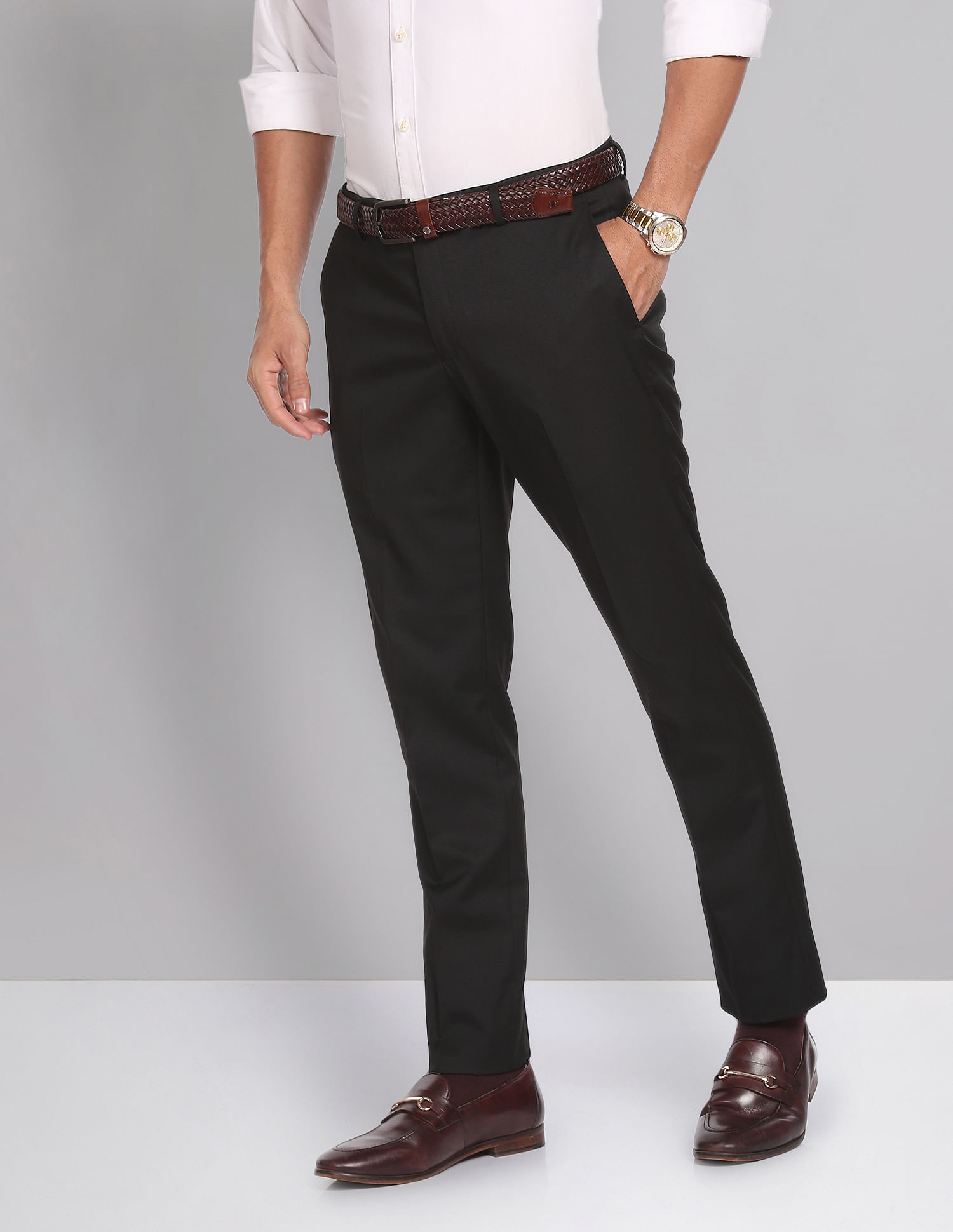 Buy AD by Arvind Smart Waist Solid Formal Trousers  NNNOWcom