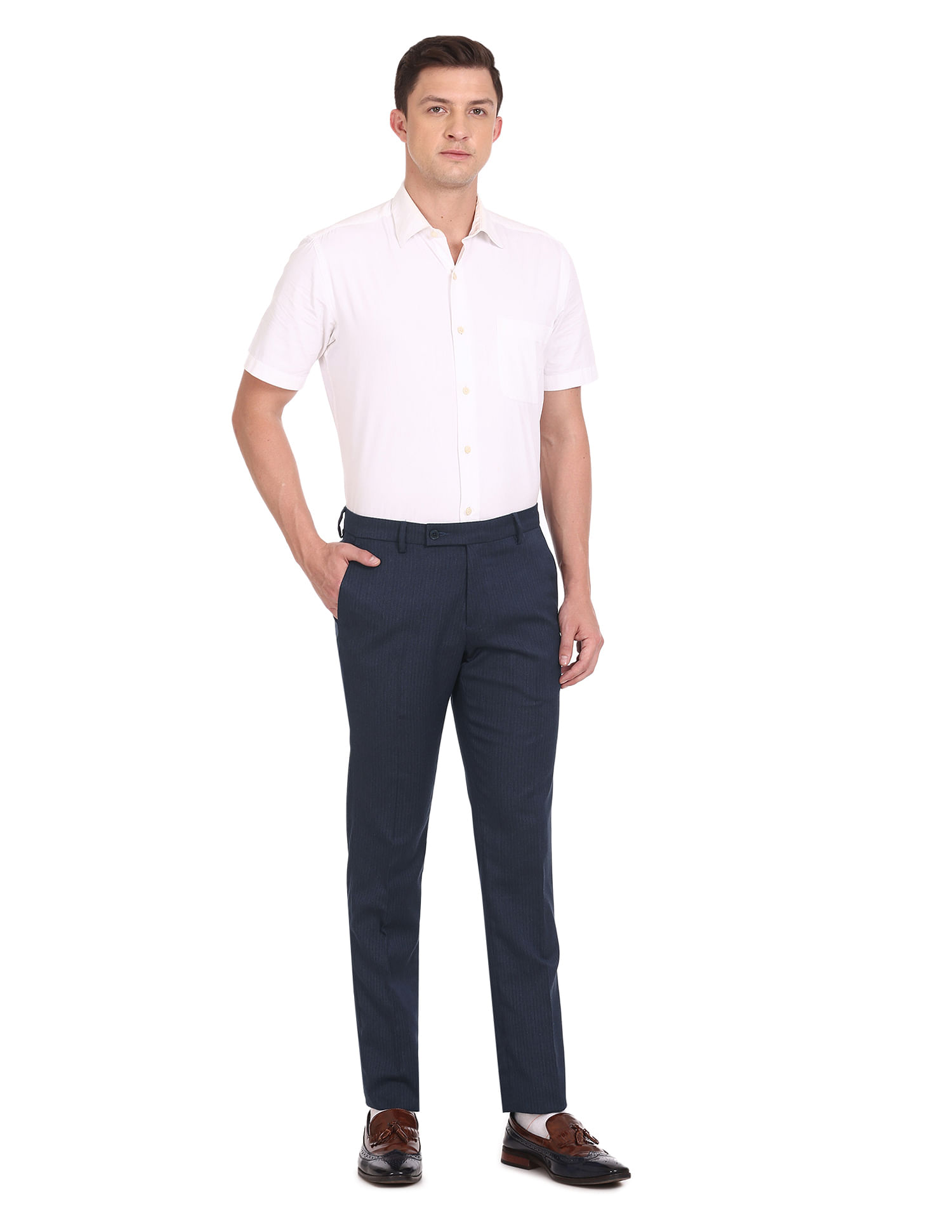 Thom Browne Striped-waistband Wool Tailored Trousers In Navy | ModeSens