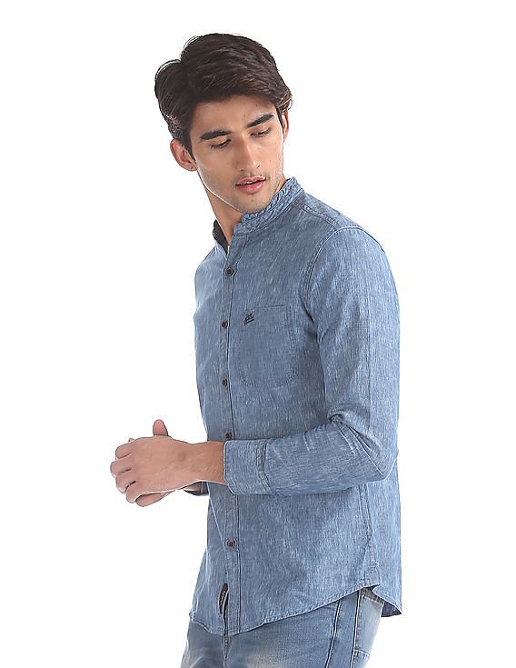 U.S. Polo Assn. Denim Co. Heathered Mandarin Collar Shirt