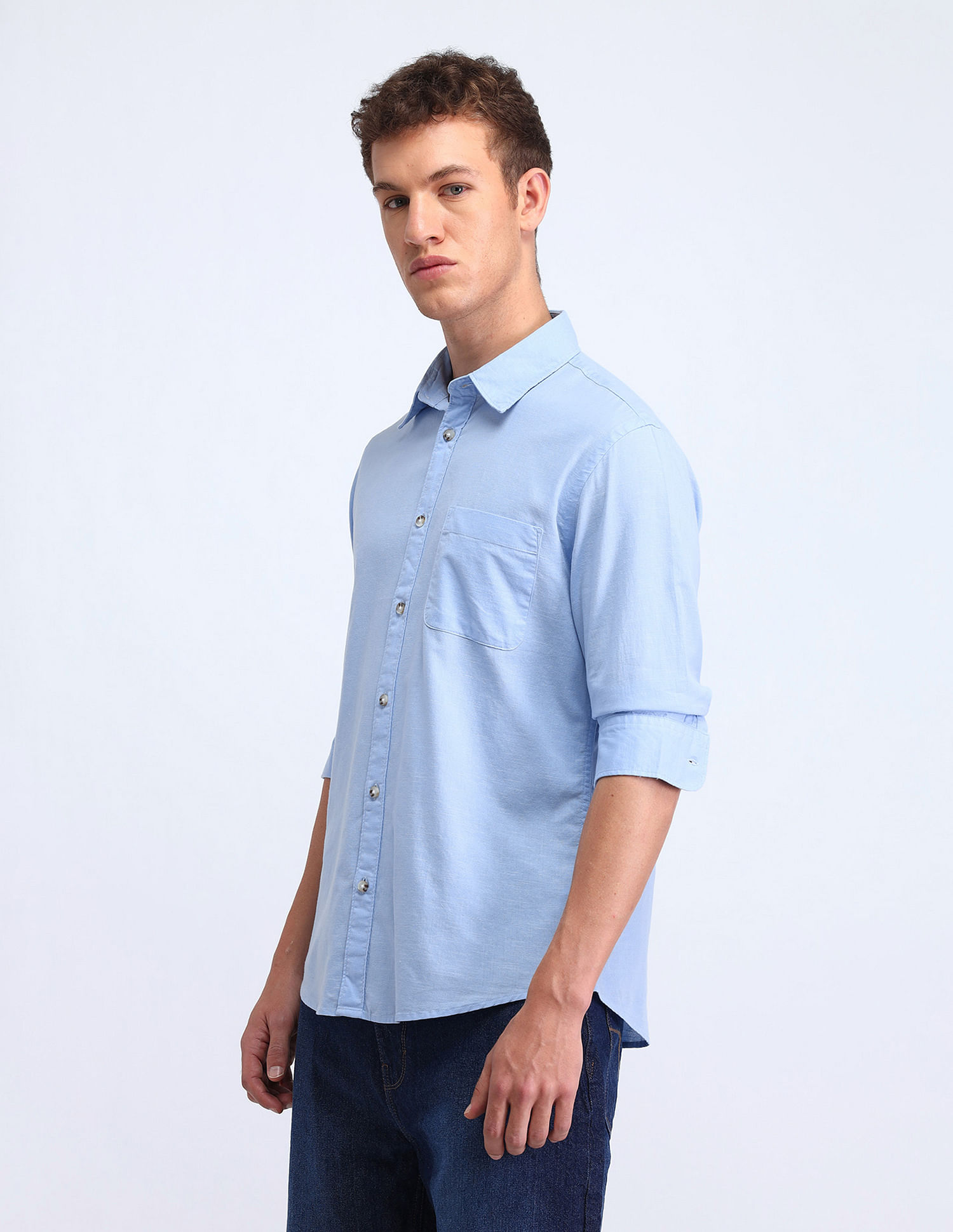 Flying Machine Slim Fit Solid Cotton Shirt