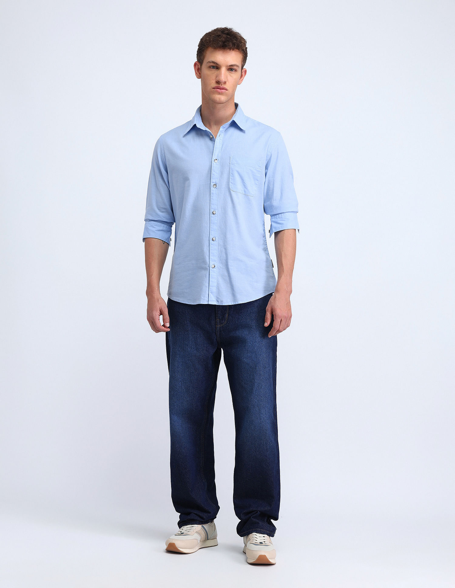 Flying Machine Slim Fit Solid Cotton Shirt