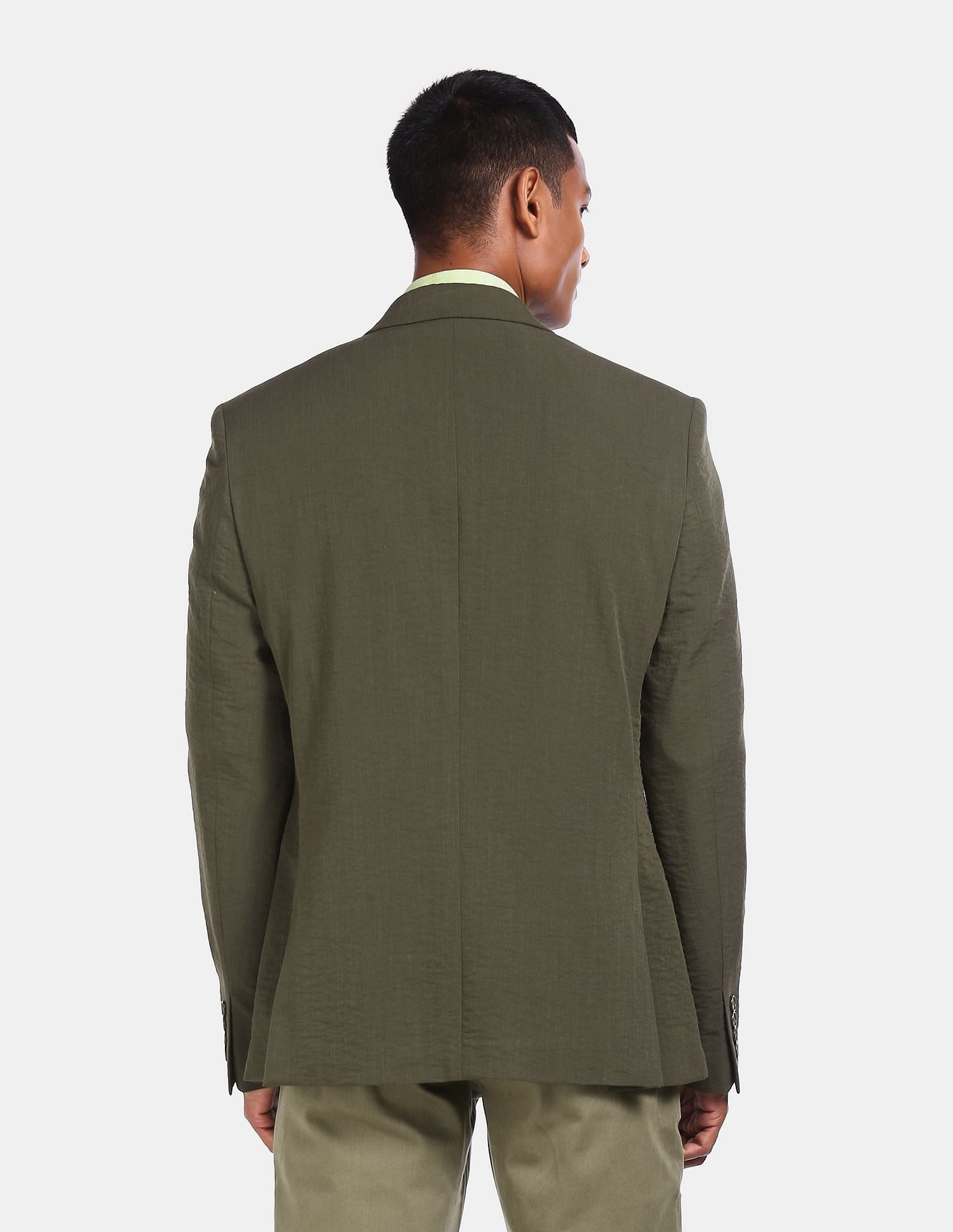 Buy AD by Arvind Men Olive Slim Fit Single Breasted Blazer 