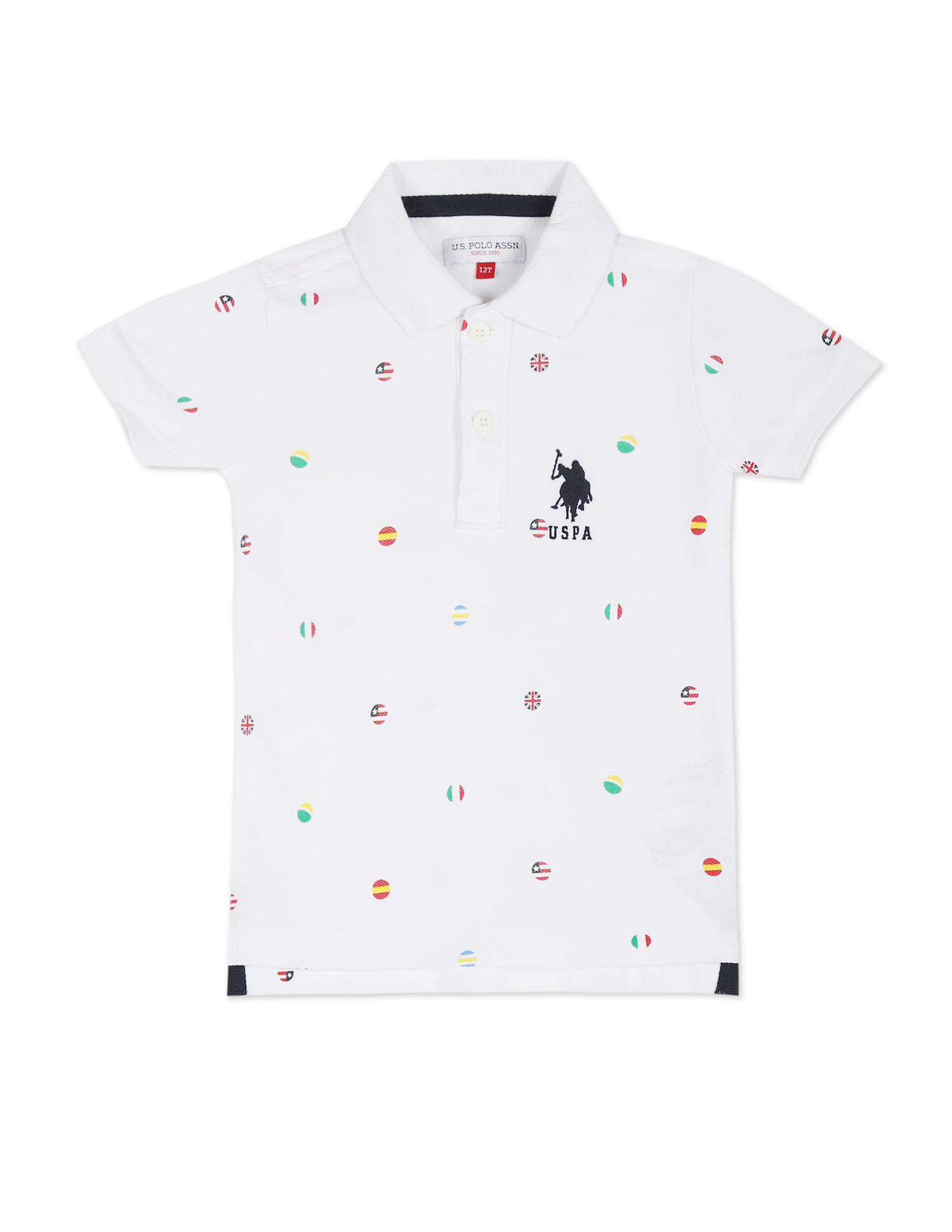 U.S. Polo Assn. Kids All Over Flag Print Cotton Polo Shirt