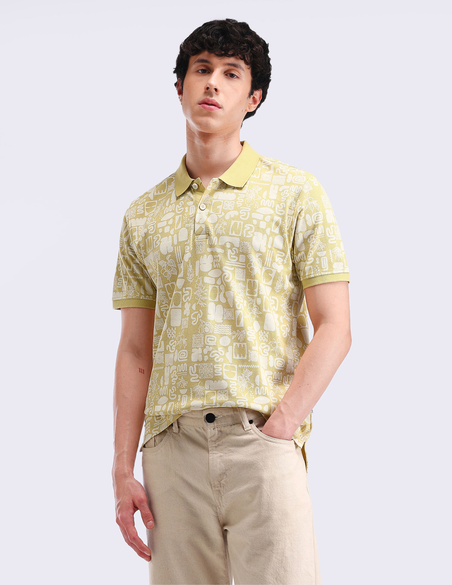 Flying Machine Abstract Print Regular Fit Polo Shirt