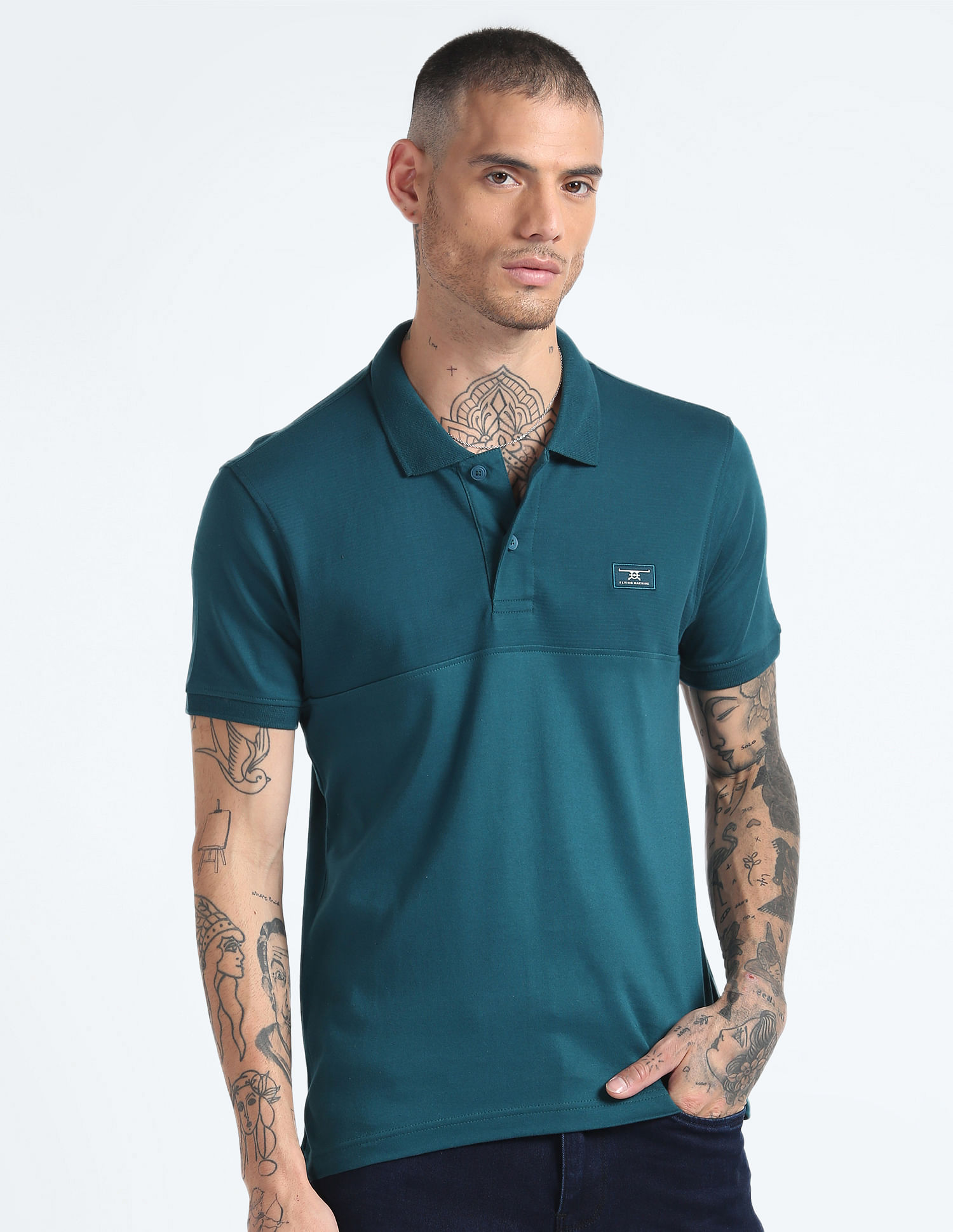 Flying Machine Solid Cotton Polo Shirt