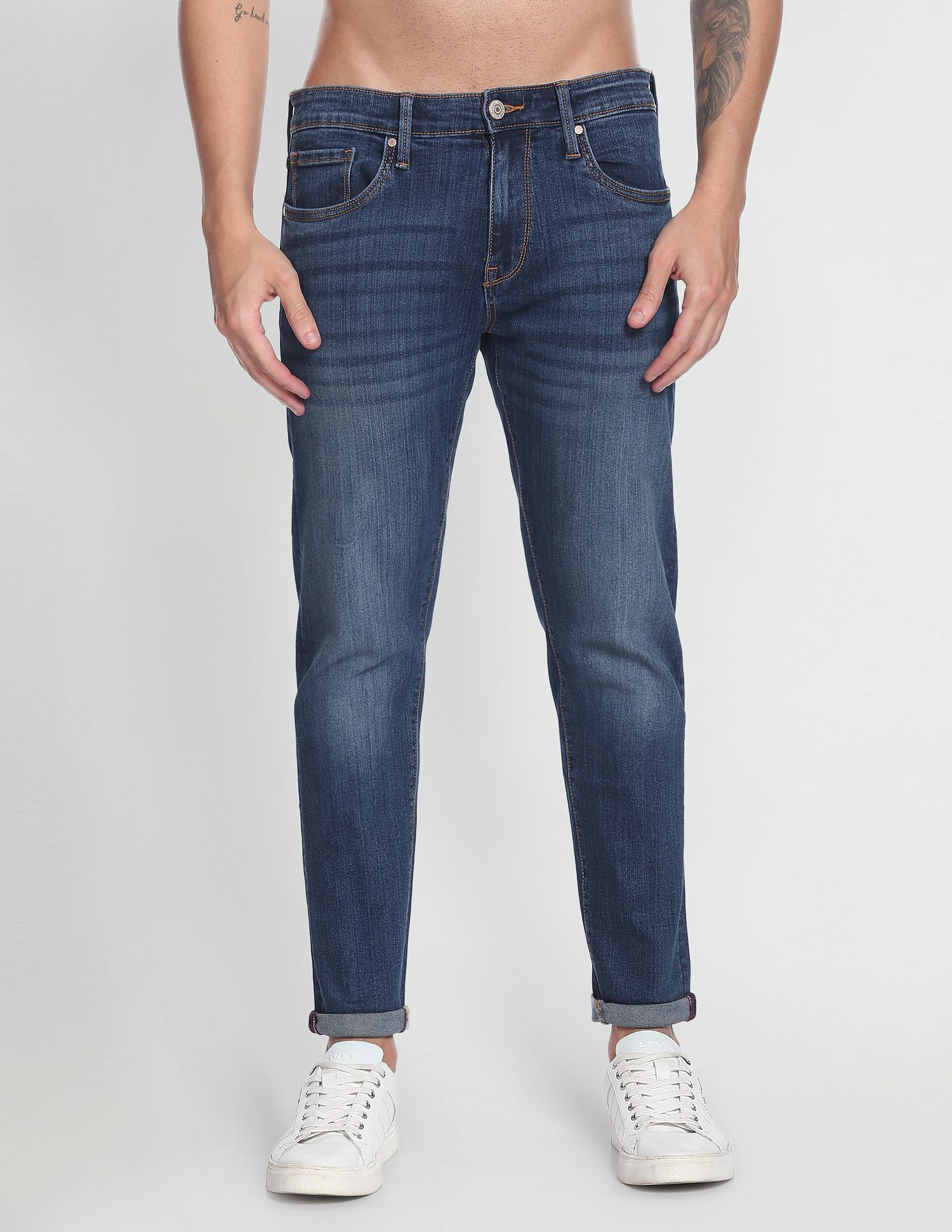 Flying Machine Slash Slim Tapered Fit Whiskered Classic Vintage Jeans