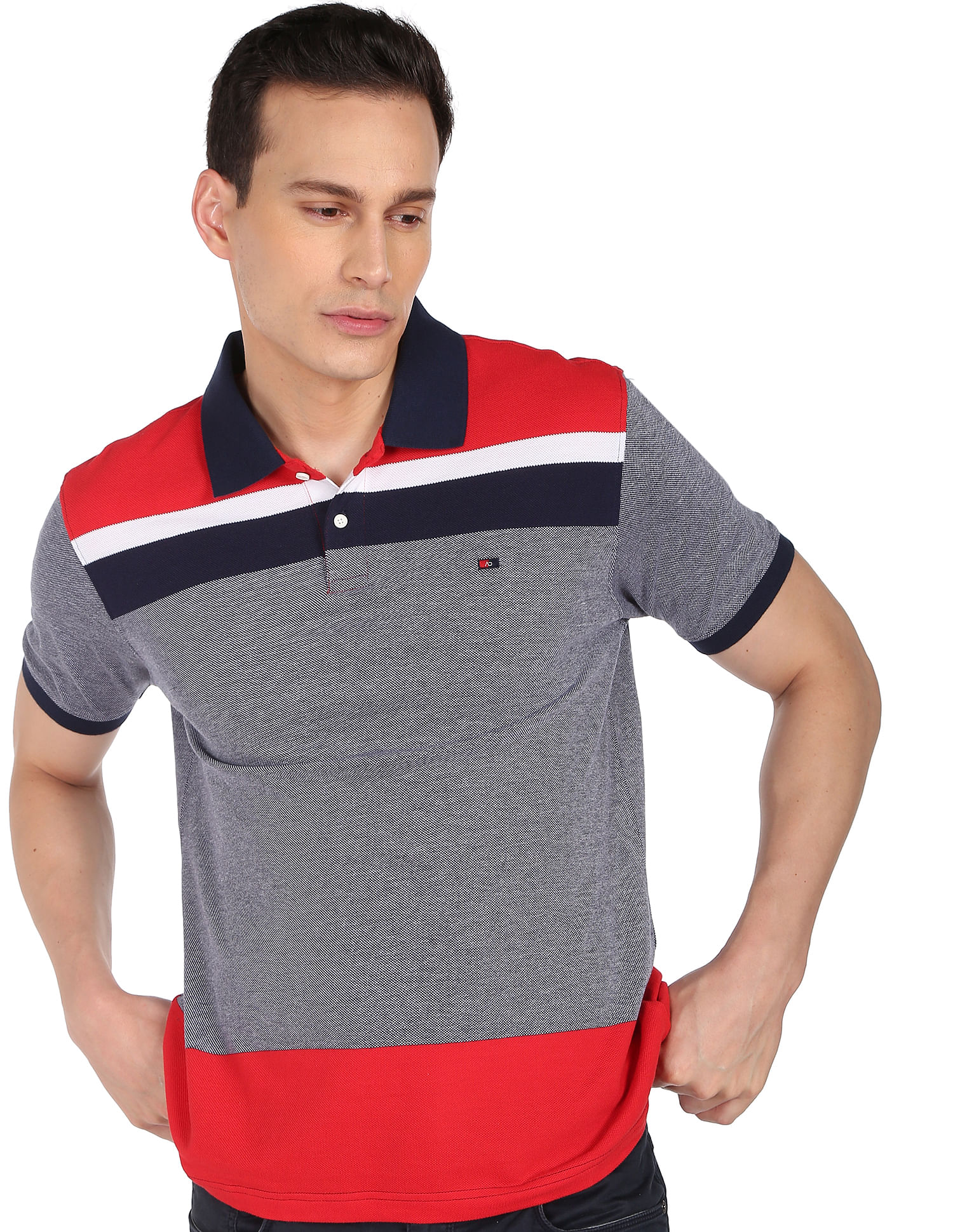 AD by Arvind Cotton Horizontal Stripe Polo Shirt