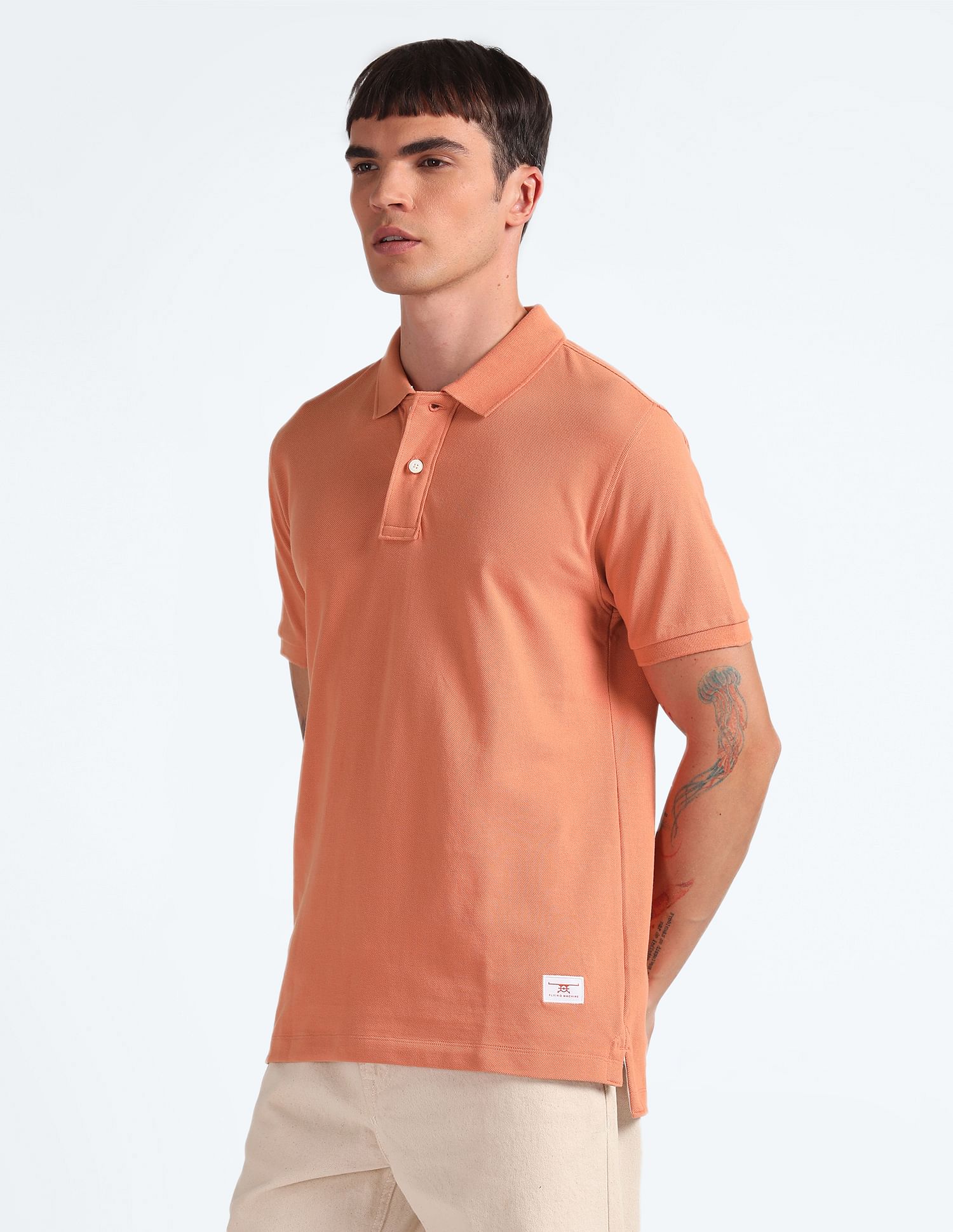 Flying Machine Solid Cotton Polo Shirt