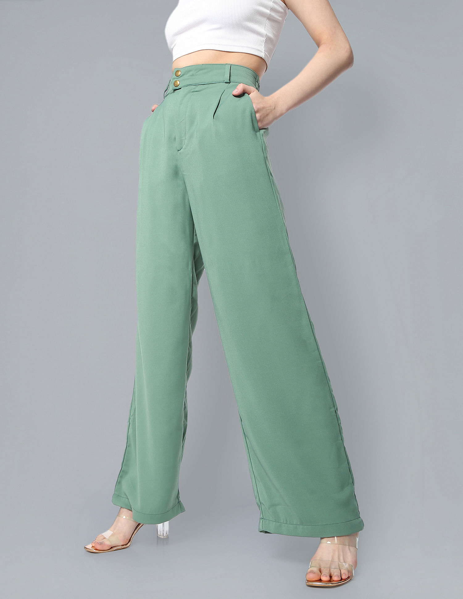 Itaso High Waist Flare Trousers in Blue Print  Oh Polly