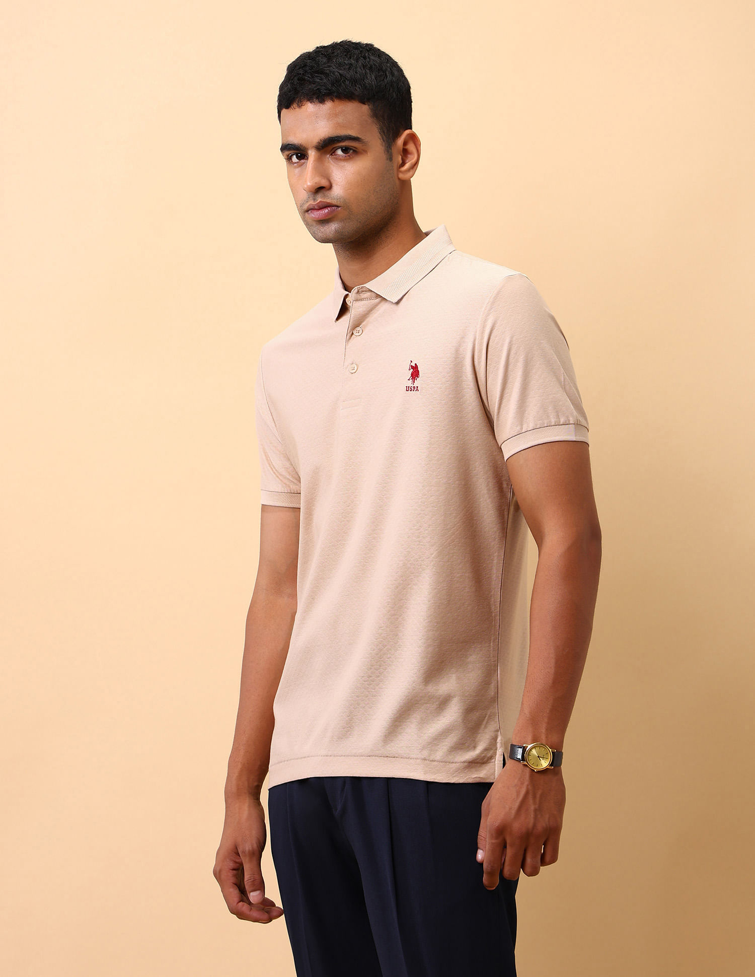U.S. Polo Assn. Textured Pure Cotton Polo Shirt