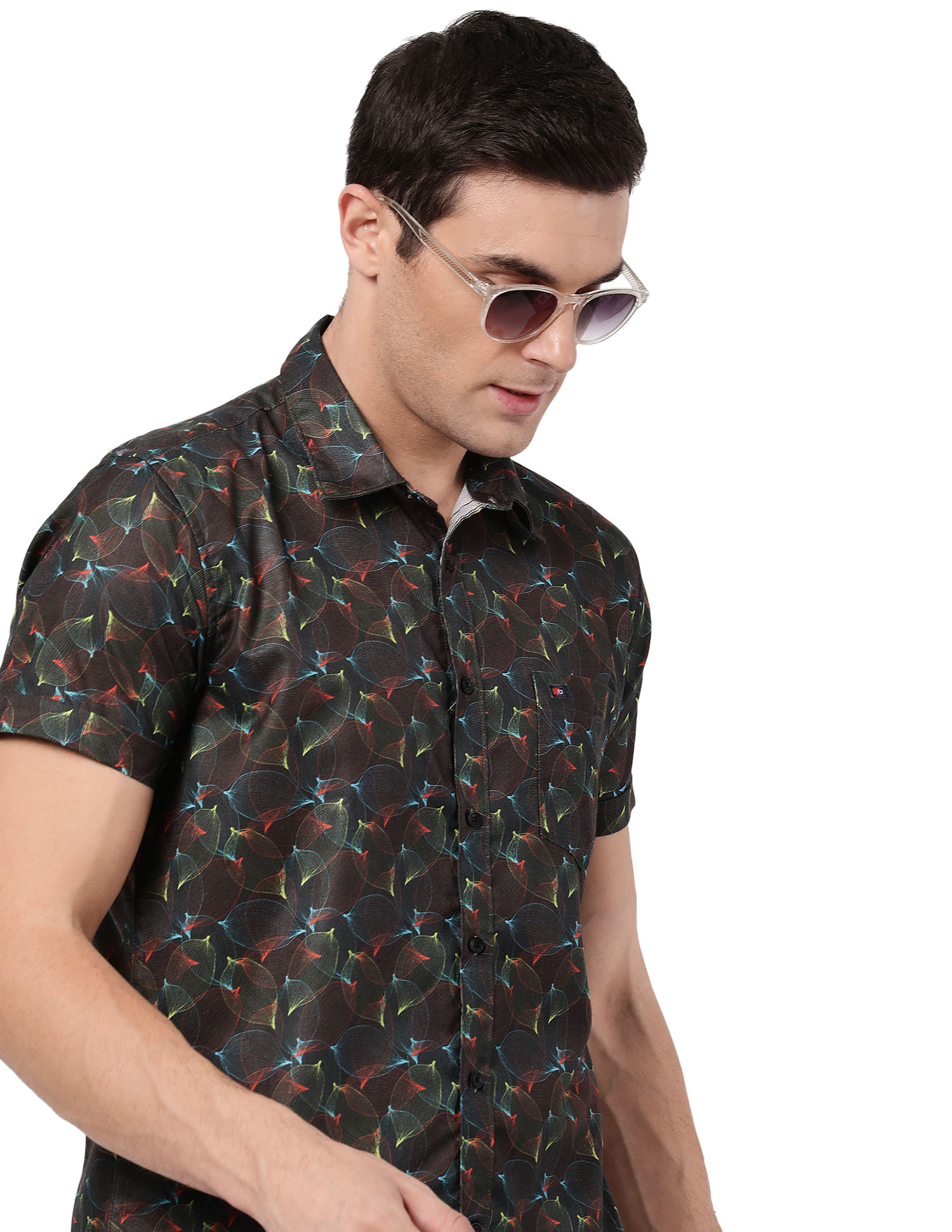 Men's casual slim fit 2025 printed short sleeve blouse