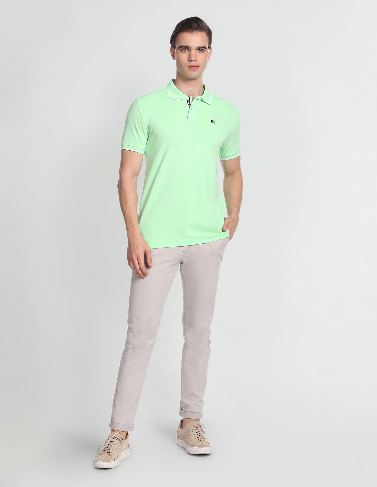 Arrow Sports Contrast Tipped Pique Polo Shirt