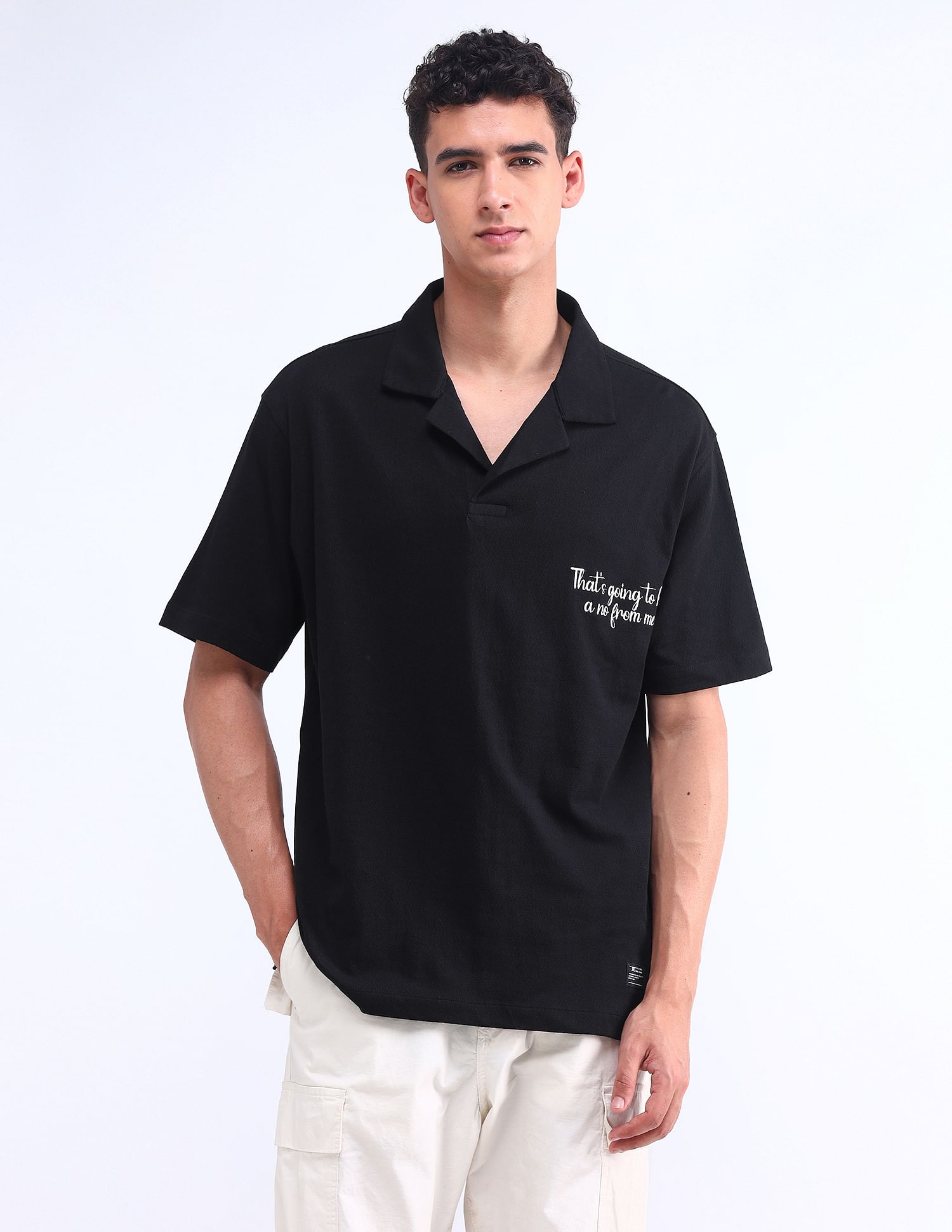 Flying Machine Typography Printed Relaxed Polo Shirt