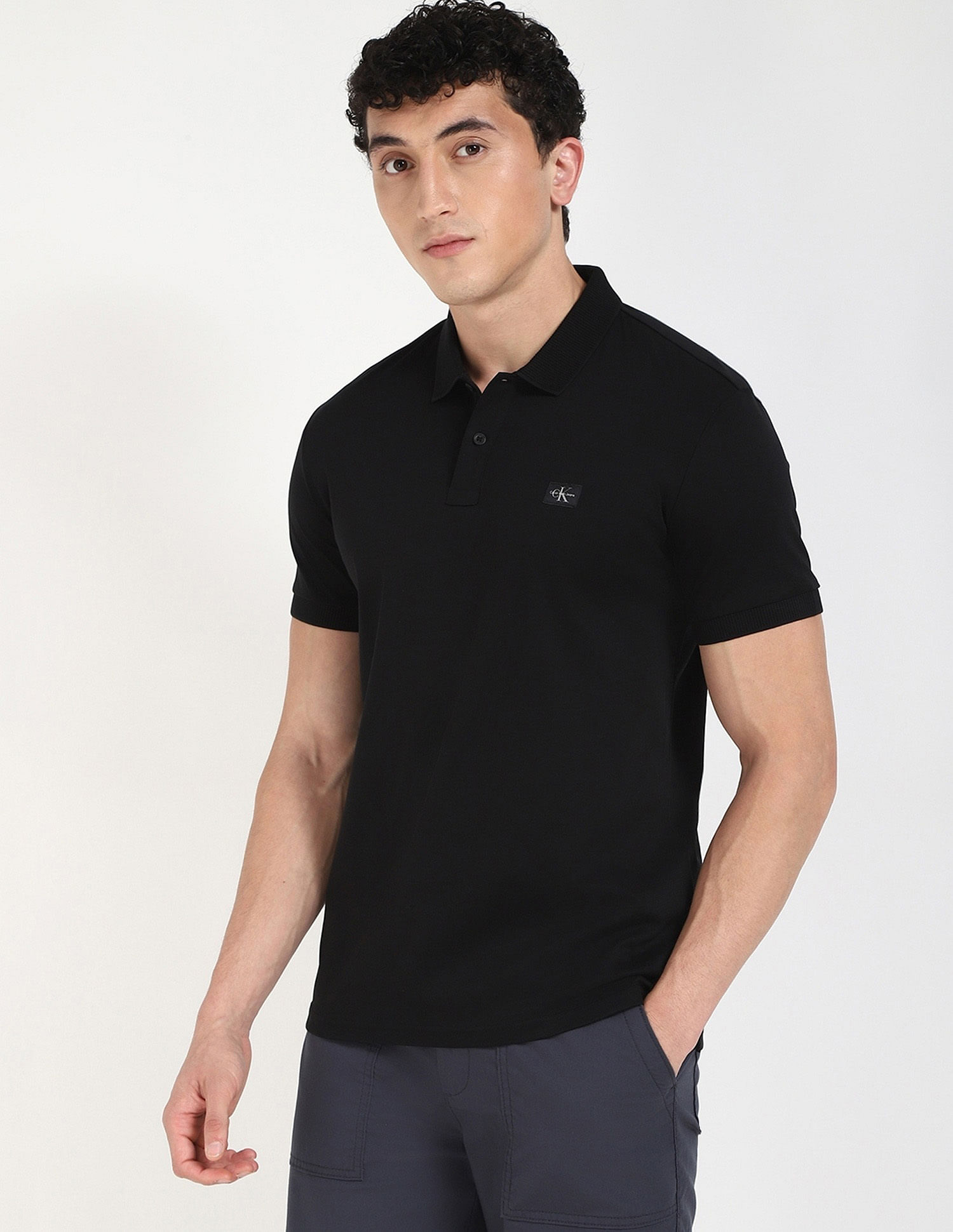 Calvin Klein Jeans Solid Regular-Fit Cotton Polo T-Shirt