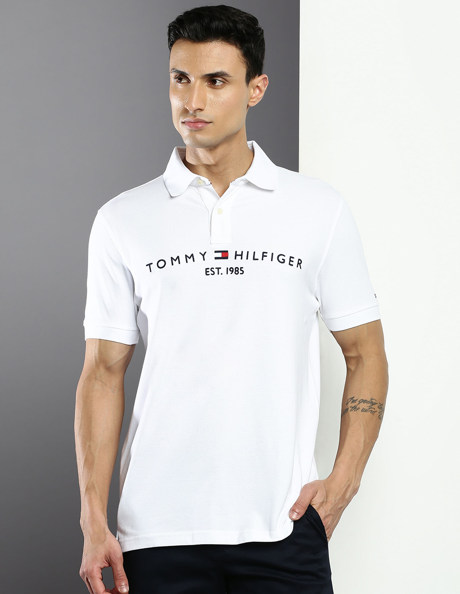 Buy Tommy Polo Logo Embroidered Shirt Pique Hilfiger