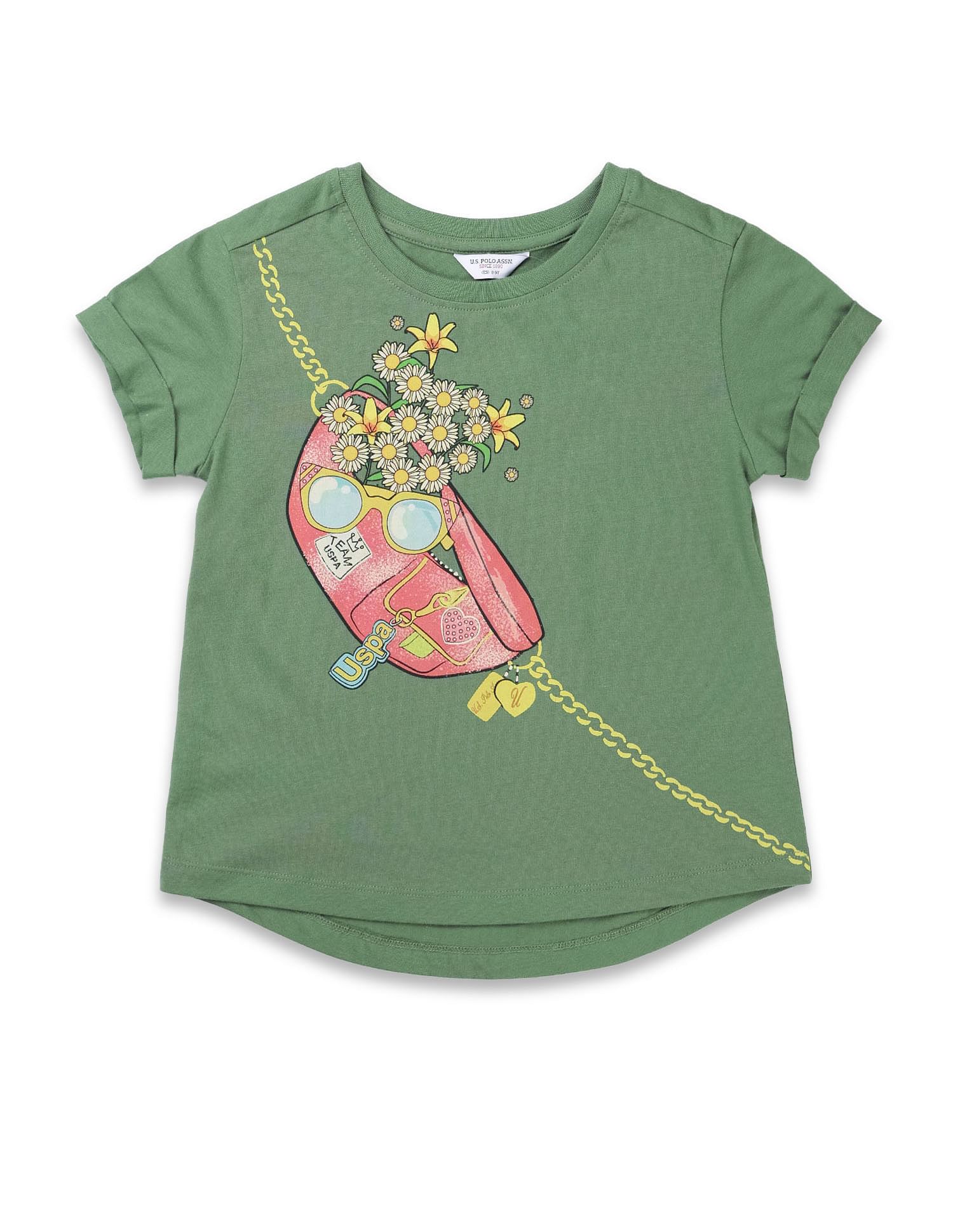 U.S. Polo Assn. Kids Girls Graphic Printed Relaxed Fit T-Shirt