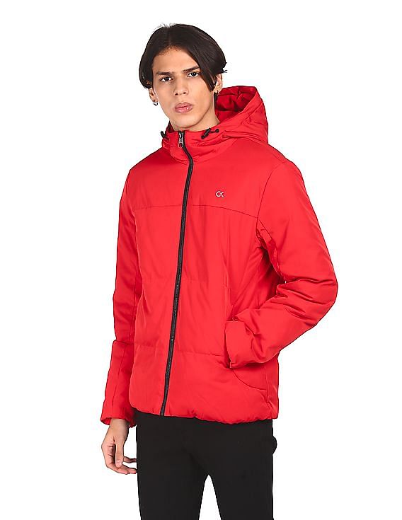Calvin Klein Men Red Brand Print Hooded Jacket