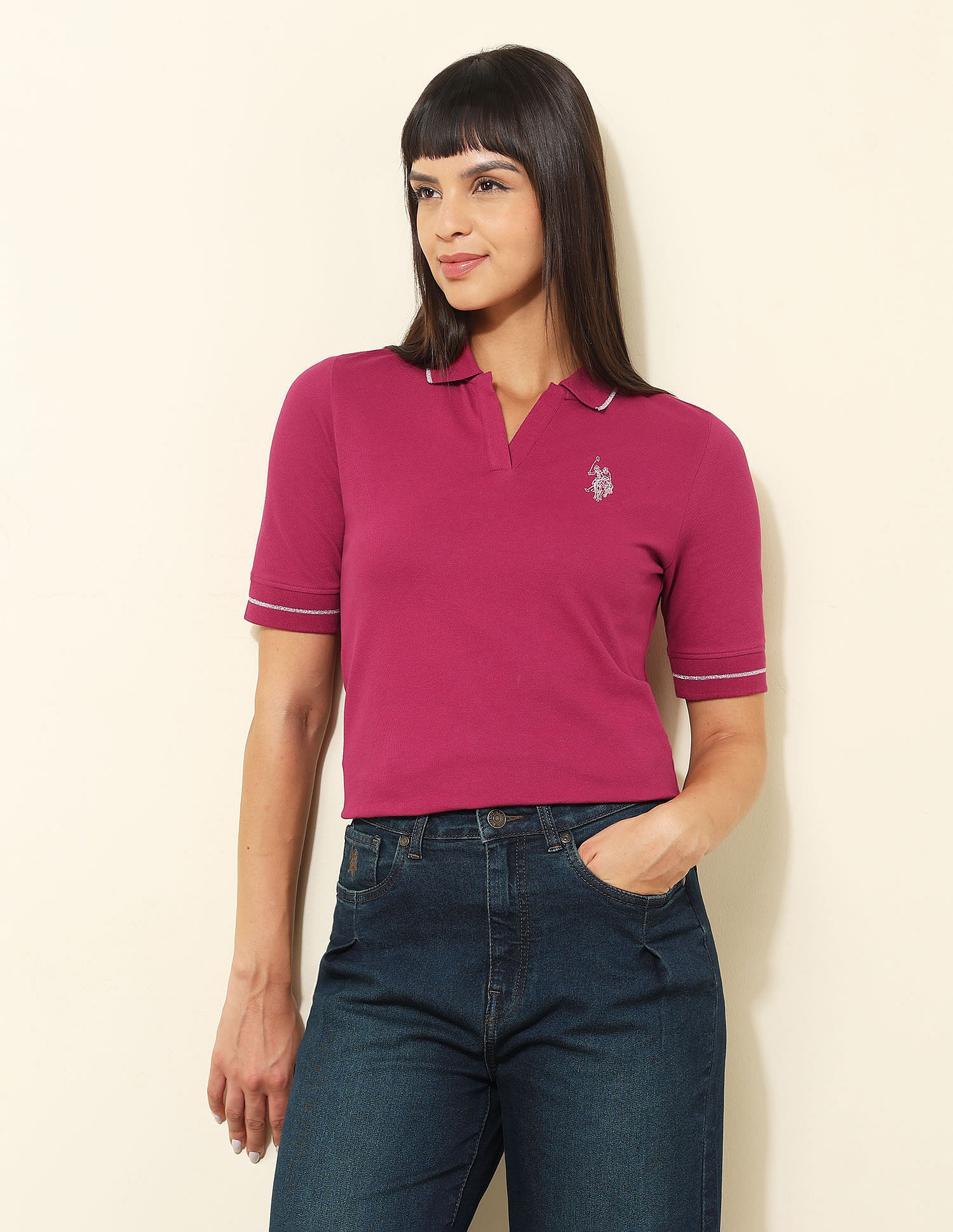 U.S. Polo Assn. Women Regular Fit Solid Polo Shirt