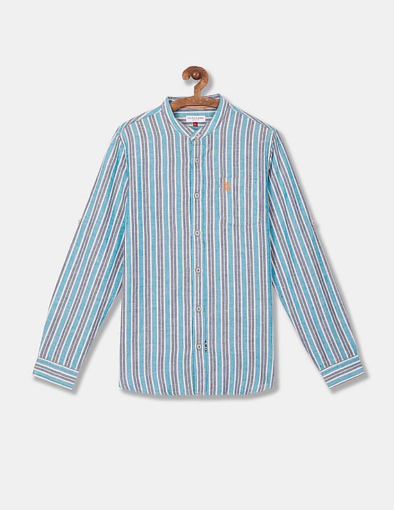 U.S. Polo Assn. Kids Boys Mandarin Collar Stripe Shirt