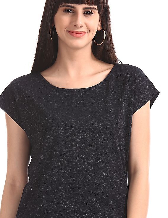 U.S. Polo Assn. Women Boat Neck Metallic Knit Top