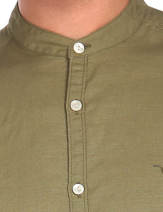 Flying Machine Mandarin Collar Solid Casual Shirt