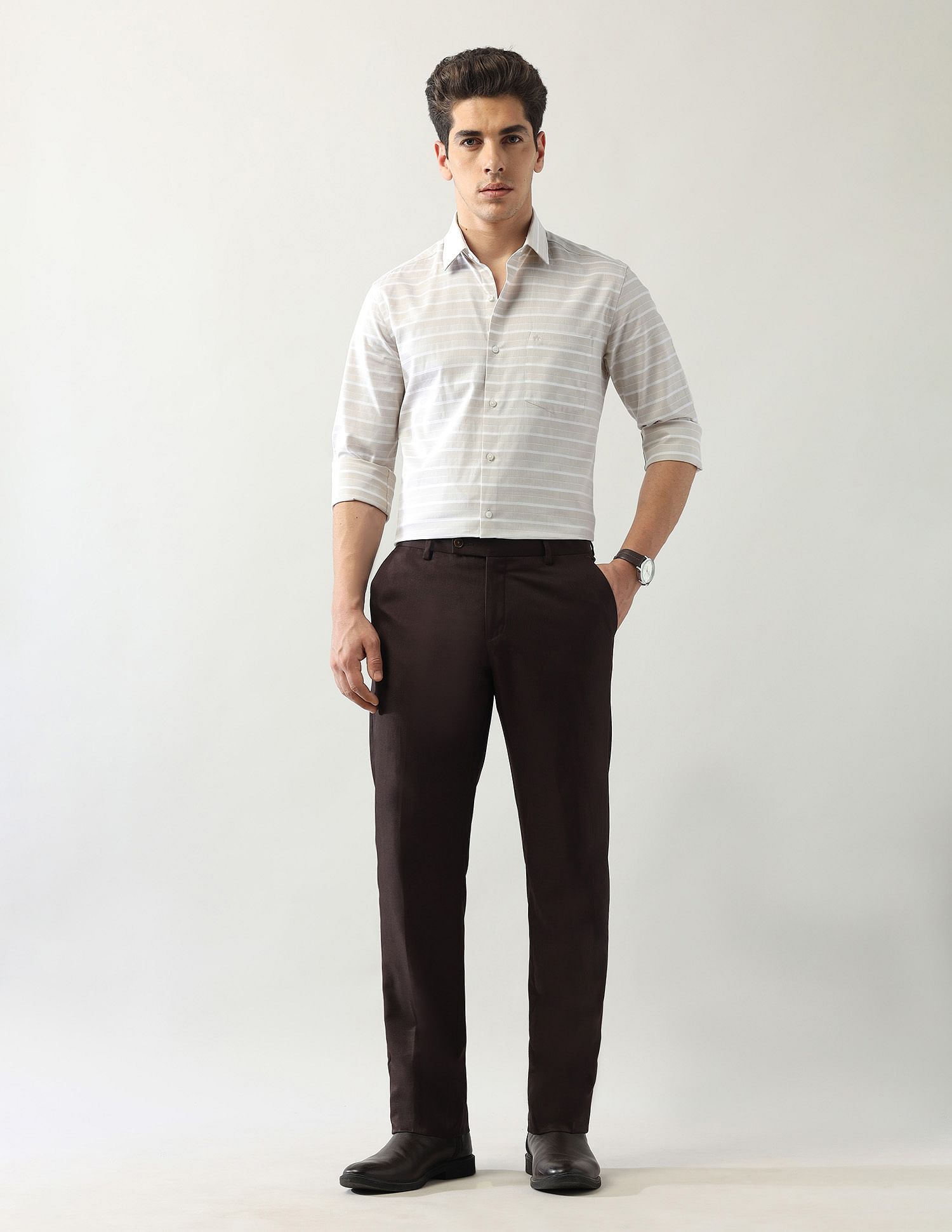 Arrow Horizontal Striped Manhattan Slim Fit Shirt