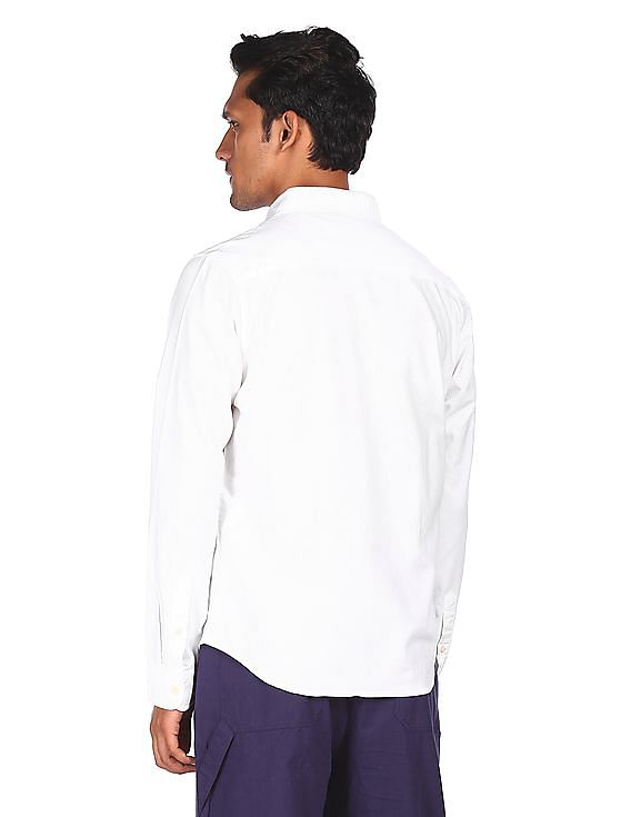 Aeropostale Men White And Yellow Spread Collar Striped Casual Shirt