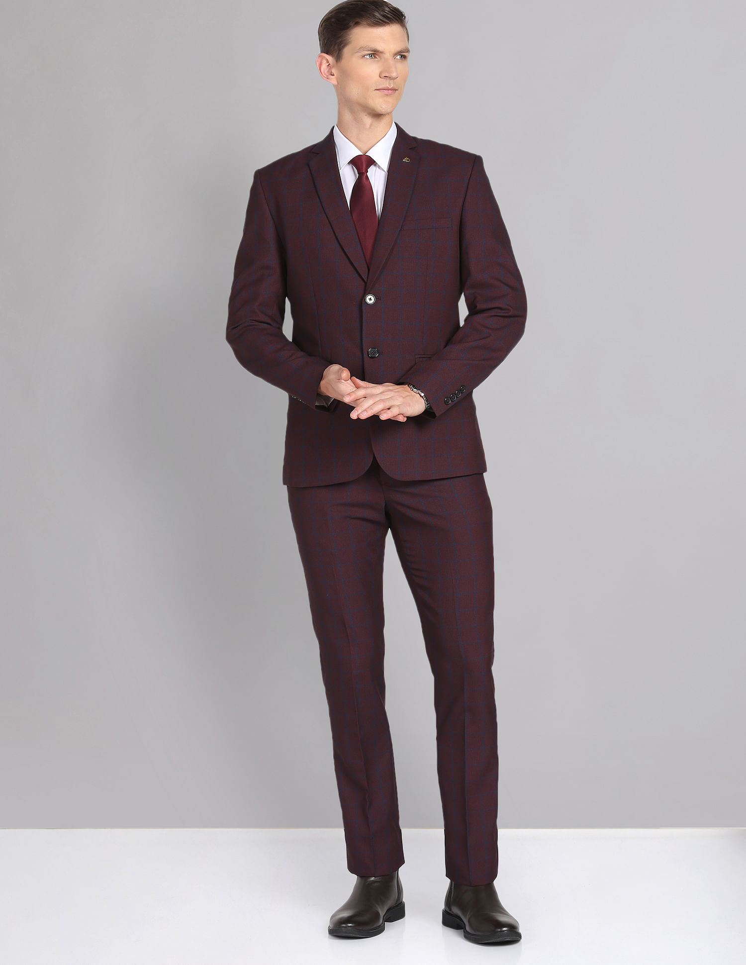 AD by Arvind Tailored Regular Fit Dobby Two Piece Suit