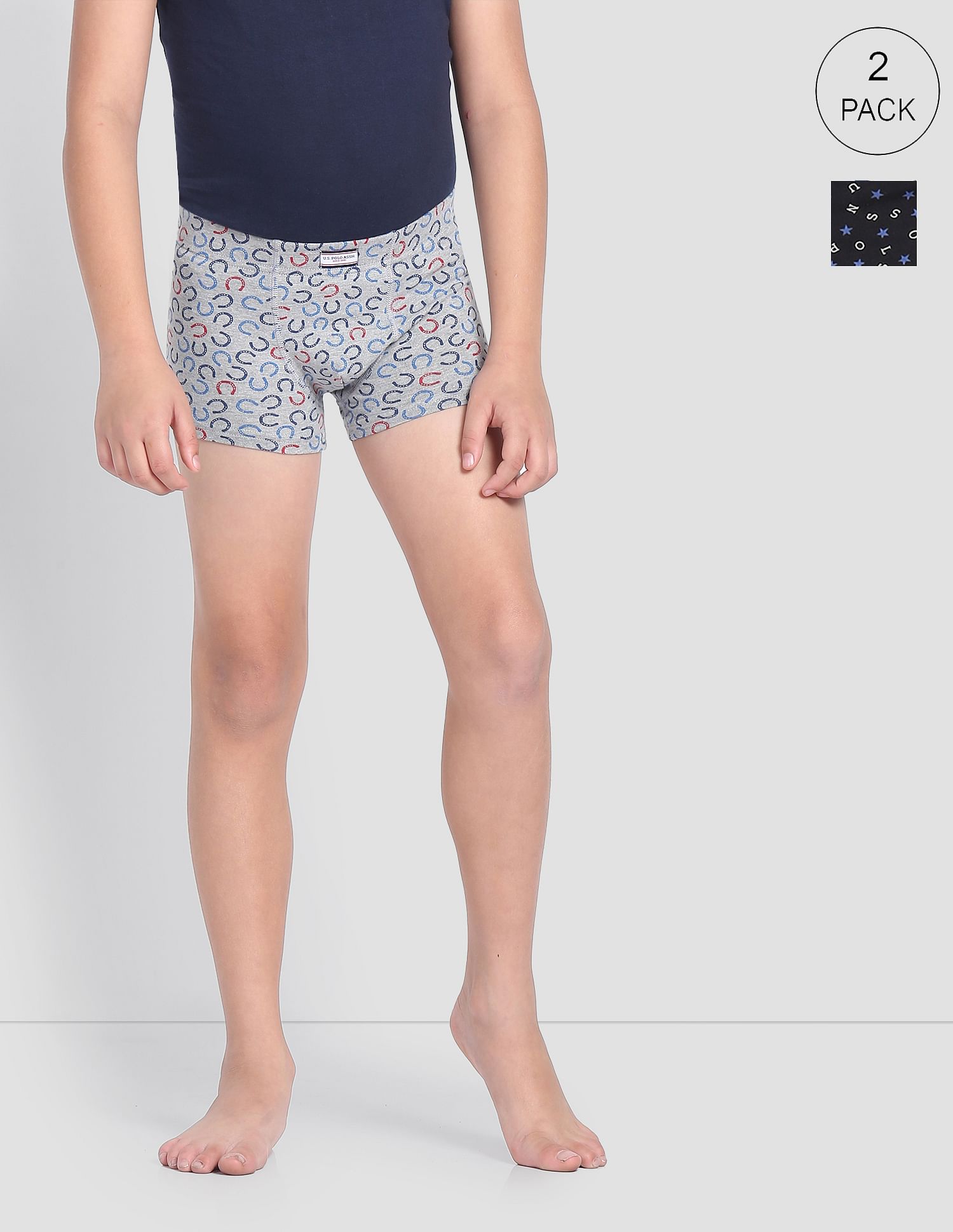 USPA Innerwear Boys Mid Rise Cotton Spandex OKT01 Trunks - Pack Of 2