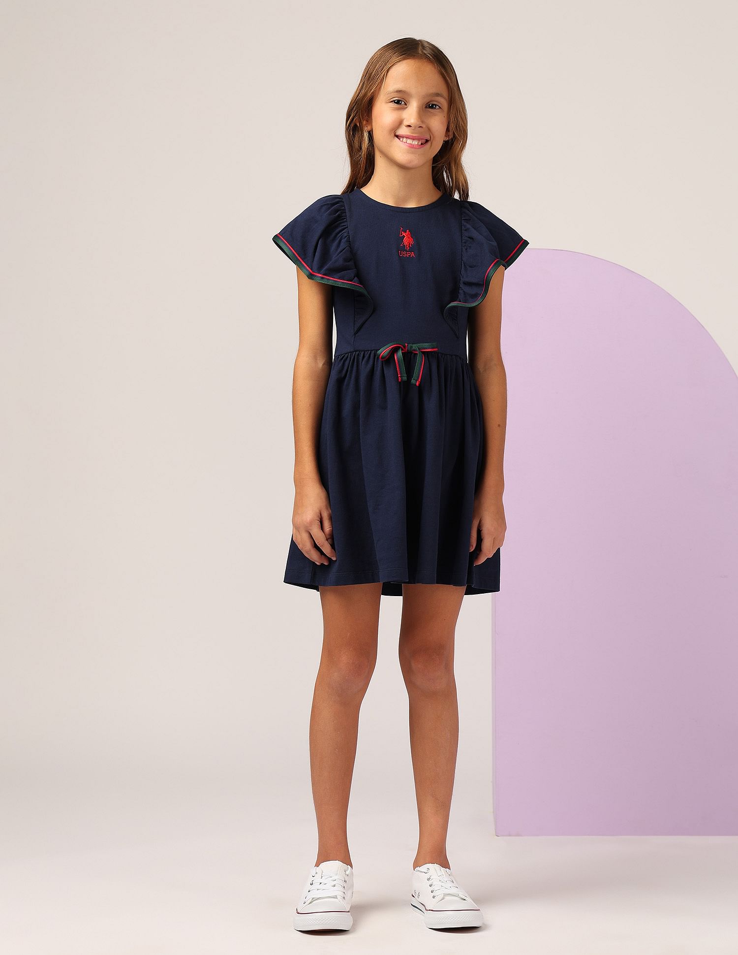U.S. Polo Assn. Kids Girls Ruffles Fit And Flare Dress