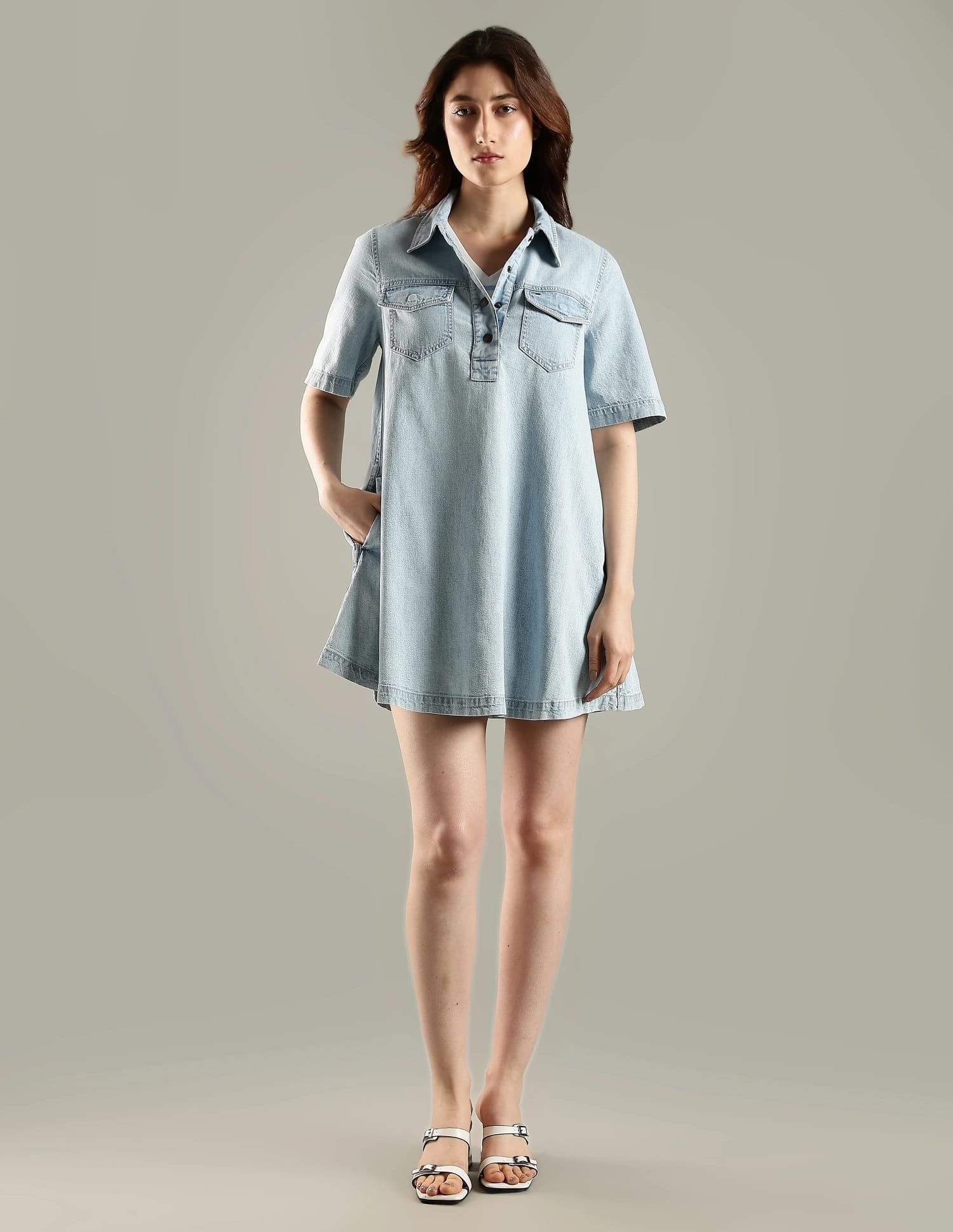 Buy Tommy Hilfiger Cotton Spread Collar Denim Dress - NNNOW.com