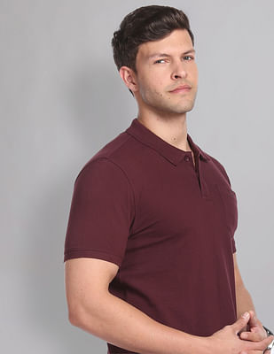 Ad By Arvind Cotton Solid Polo Shirt