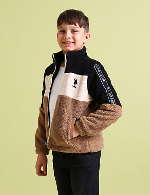 U S Polo Assn Kids Brand Tape Colour Block Sherpa Jacket