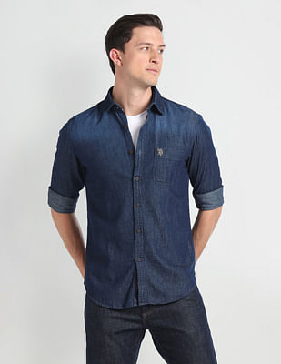 U S Polo Assn Denim Co Spread Collar Casual Denim Shirt