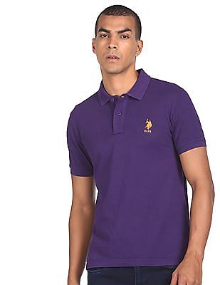 Buy . Polo Assn. Men Purple Solid Cotton Polo Shirt 