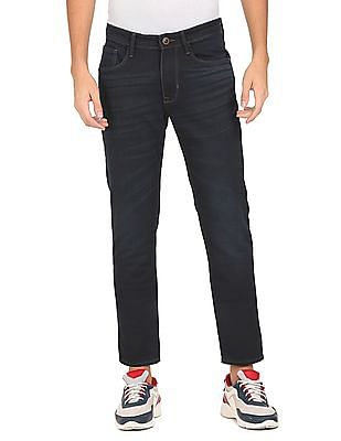 Men Dark Blue Mid Rise Jameson Slim Fit Washed Jeans