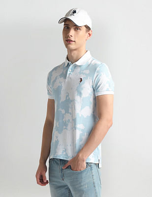 U S Polo Assn Denim Co Ribbed Collar Abstract Print Polo Shirt