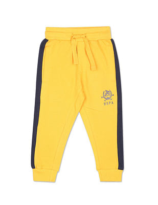 U S Polo Assn Kids Boys Dark Yellow Elasticised Waist Brand Print Joggers