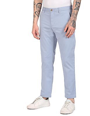 Tommy Hilfiger Men Blue Denton Regular Fit Solid Casual Trousers