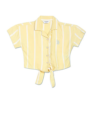 U S Polo Assn Kids Vertical Stripe Notch Collar Top