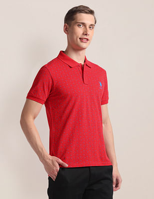 U S Polo Assn Graphic Print Ribbed Collar Polo Shirt