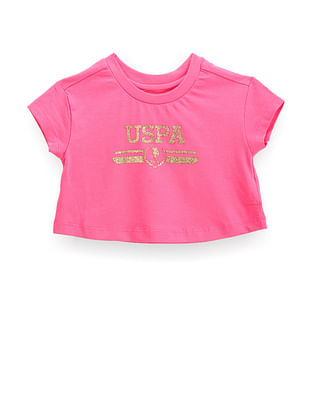 U S Polo Assn Kids Girls Glitter Logo Cotton T-Shirt