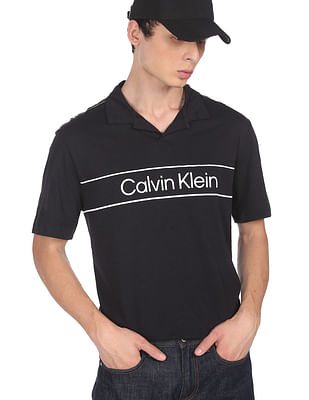 Calvin Klein Men Black Slub Knit Logo Polo Shirt