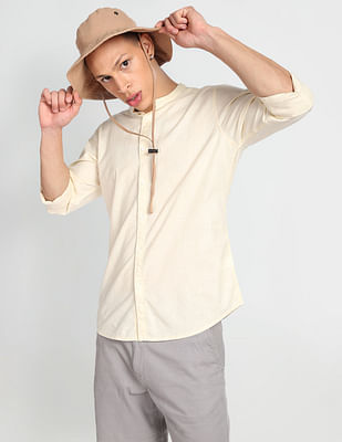 Flying Machine Mandarin Collar Cotton Casual Shirt