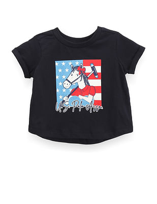 U S Polo Assn Kids Girls Brand Print Cotton T-Shirt