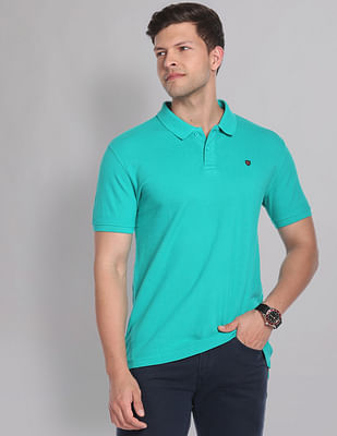 Ad By Arvind Cotton Solid Polo Shirt